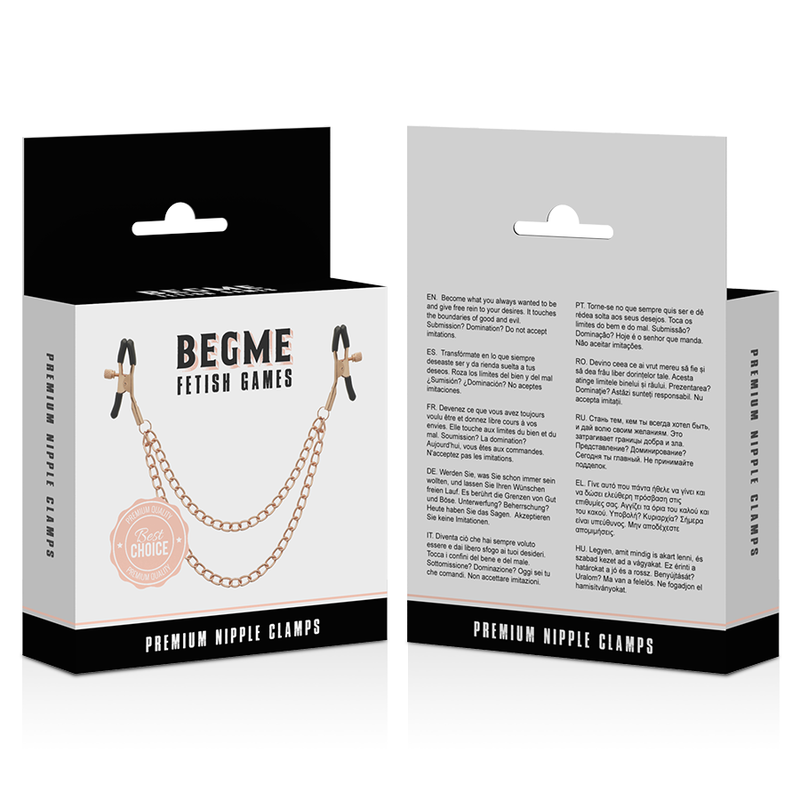 Begme – Pinces à tétons réglables avec chaîne en métal doré