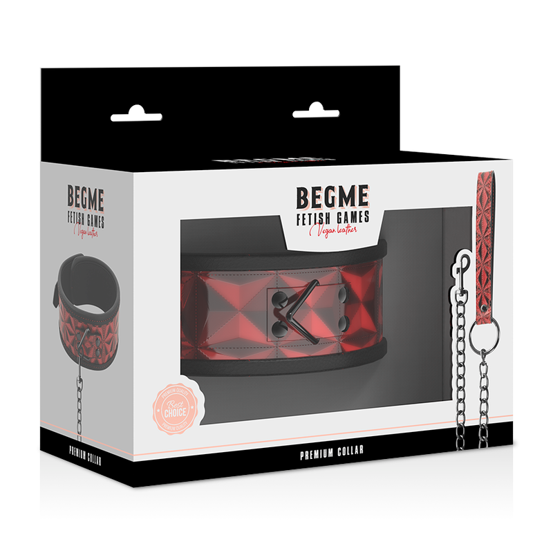 Collier BDSM Cuir Végan Premium Rouge Néoprène - Begme - Begme Fetish Games