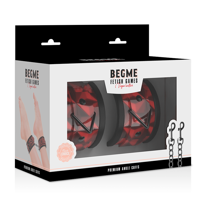 Bracelets Chevilles Cuir Vegan Rouge Rembourré - Begme - Begme Fetish Games