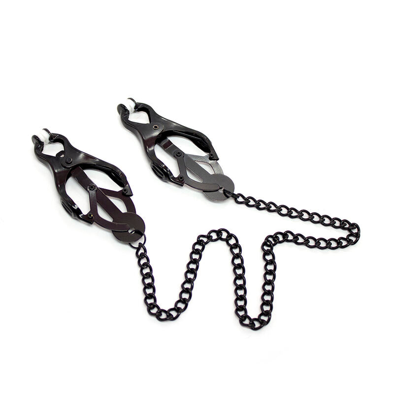 Ohmama Fetish - Pince à trèfle Japonaise pour Tétons avec chaîne Noir