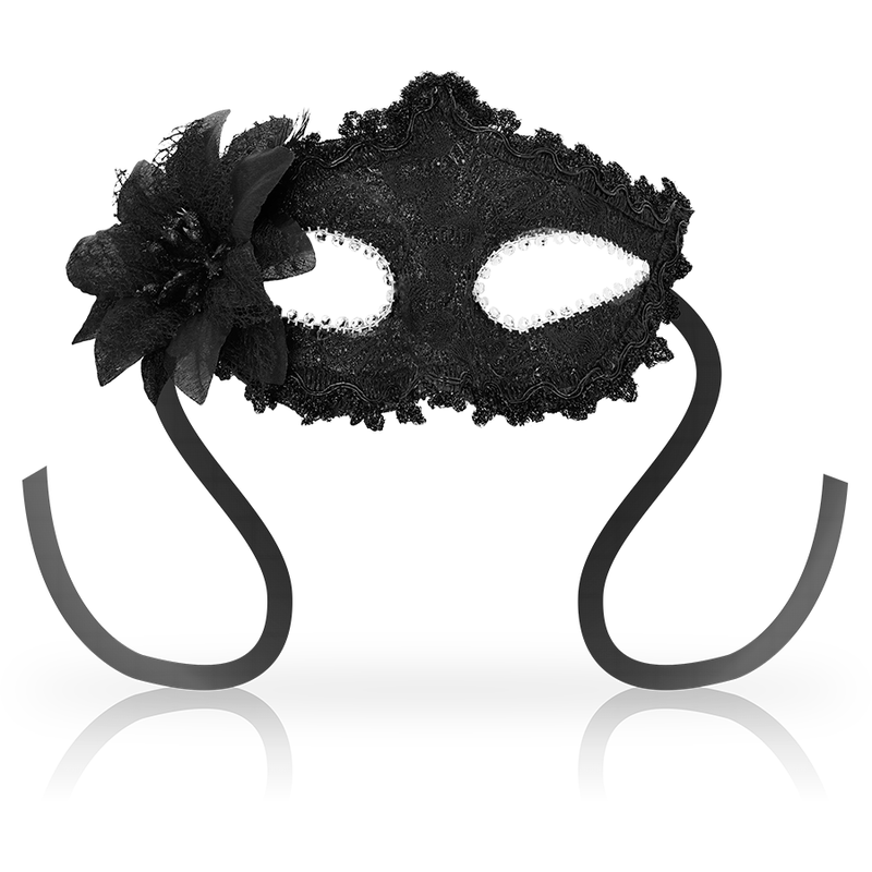Ohmama - Masque vénitien en dentelle noir avec fleur