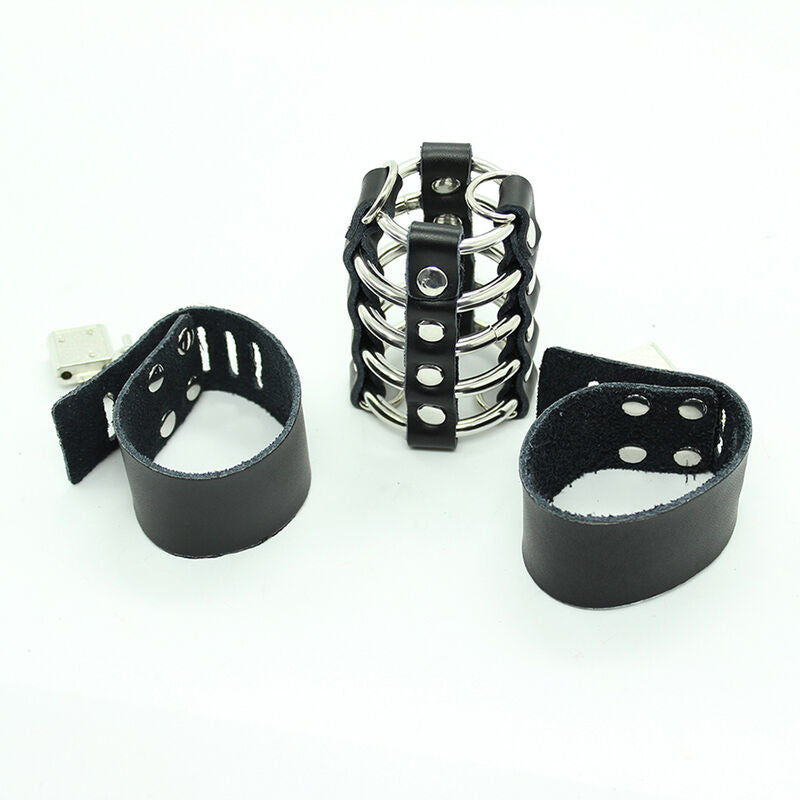 Cage pénis avec anneaux métalliques et sangle cuir - Ohmama - OHMAMA FETISH
