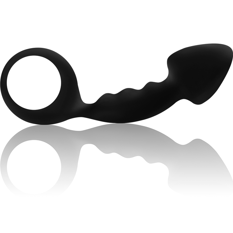 Ohmama - Plug Anal en silicone nervuré avec Anneau Noir