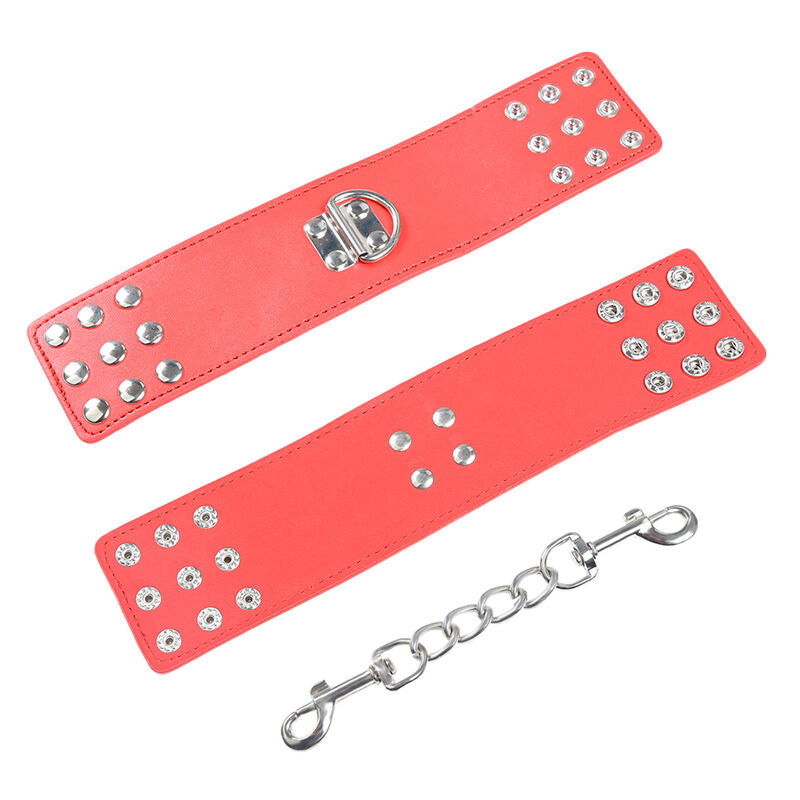 Rote Fetisch-Handschellen mit Druckknopf und Kette - Ohmama