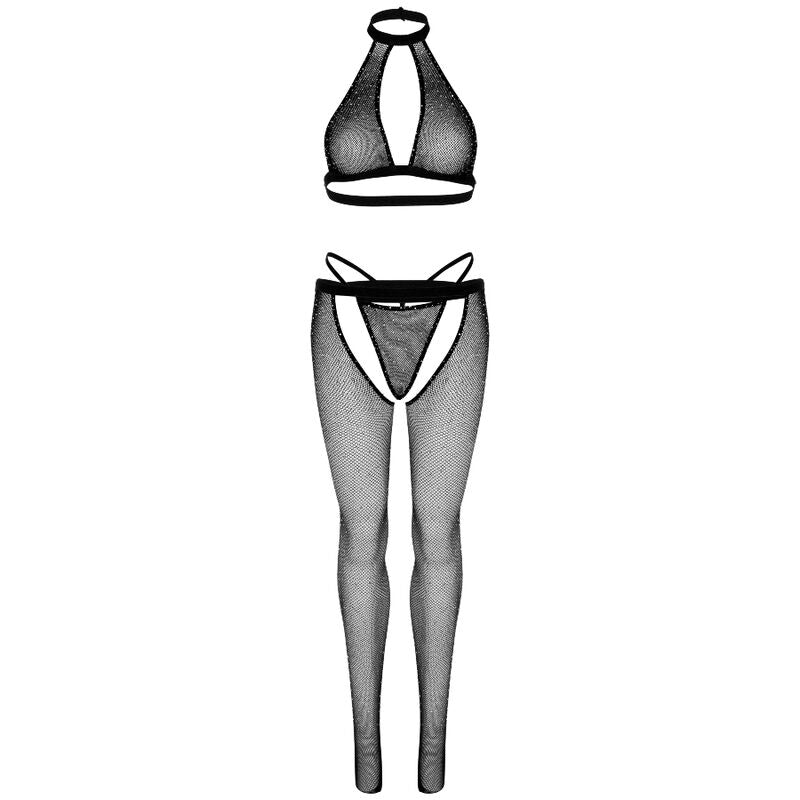Ensemble Lingerie Résille 3 Pièces Dos Nu Strass - Leg Avenue