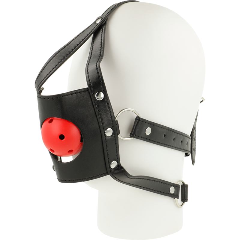 Harnais Bâillon Muselière Cuir Noir Tête Ouverte - Ohmama - OHMAMA FETISH