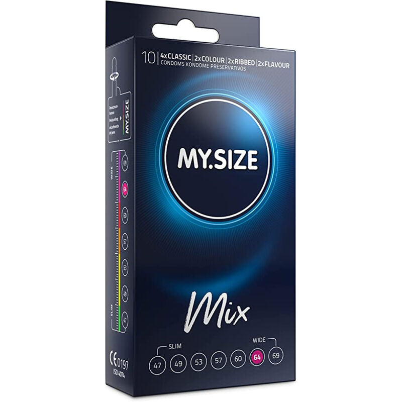 My Size – Mix Préservatifs 64 mm XXL – Naturels Nervurés Aromatisés – 10 unités