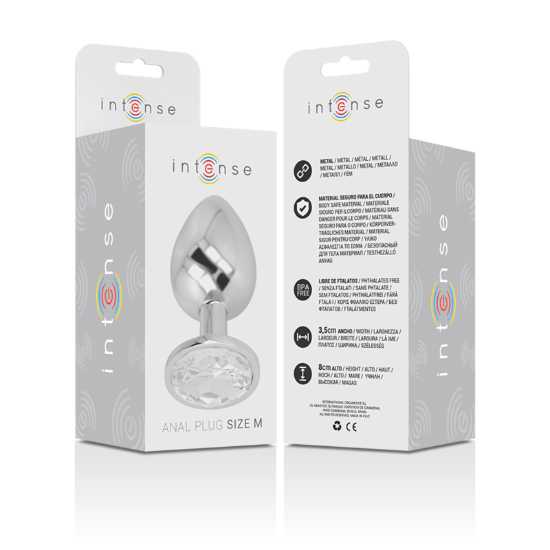 Plug Anal Métal Cristal Diamant Argent Taille M - Intense