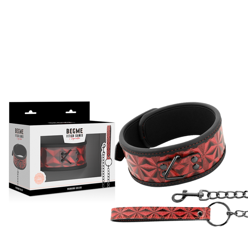 Collier BDSM Cuir Végan Premium Rouge Néoprène - Begme - Begme Fetish Games