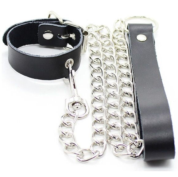 Collier pénis et bracelet en cuir avec chaîne métallique - Ohmama - OHMAMA FETISH