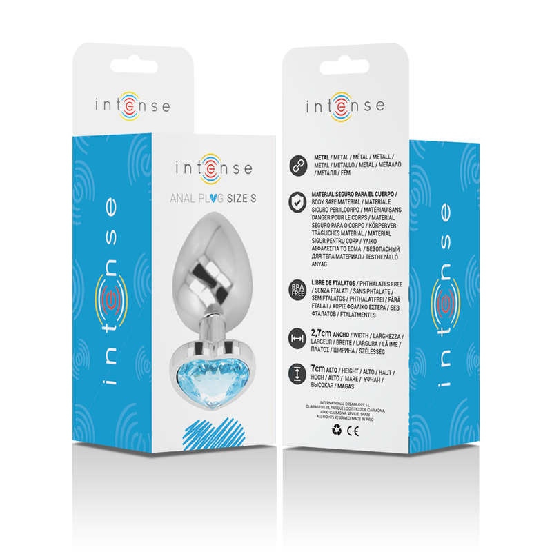 Plug Anal Métal Cœur Diamant Bleu Taille S - Intense