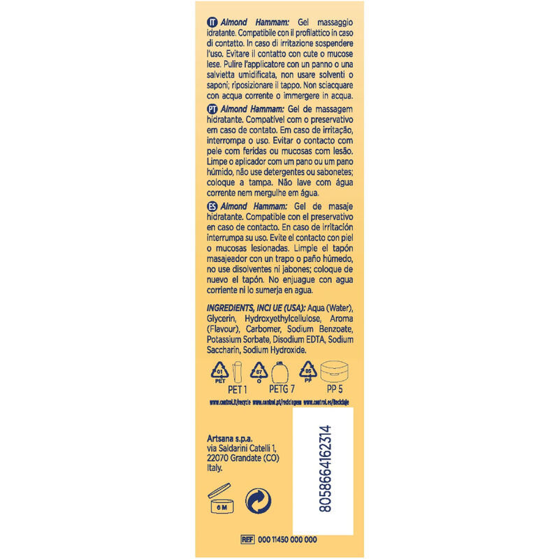 Control – Gel 3 en 1 Massage Lubrifiant & Hydratant Lait d’amande – 200 ml