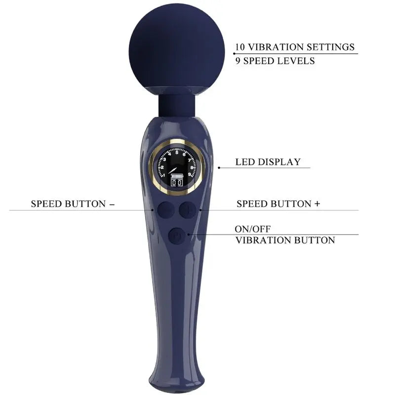 Stimulateur Wand Skyler 10 Modes de Vibration Bleu - Pretty Love - PRETTY LOVE LED