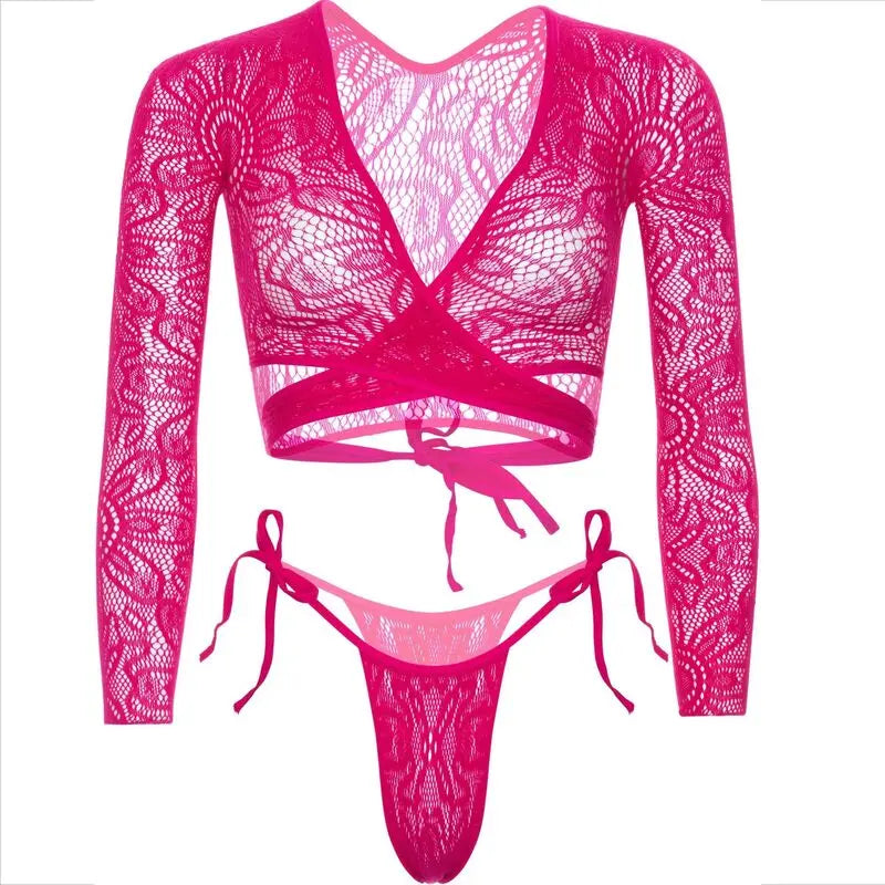 Ensemble Lingerie Top Court Dentelle Rose - Leg Avenue