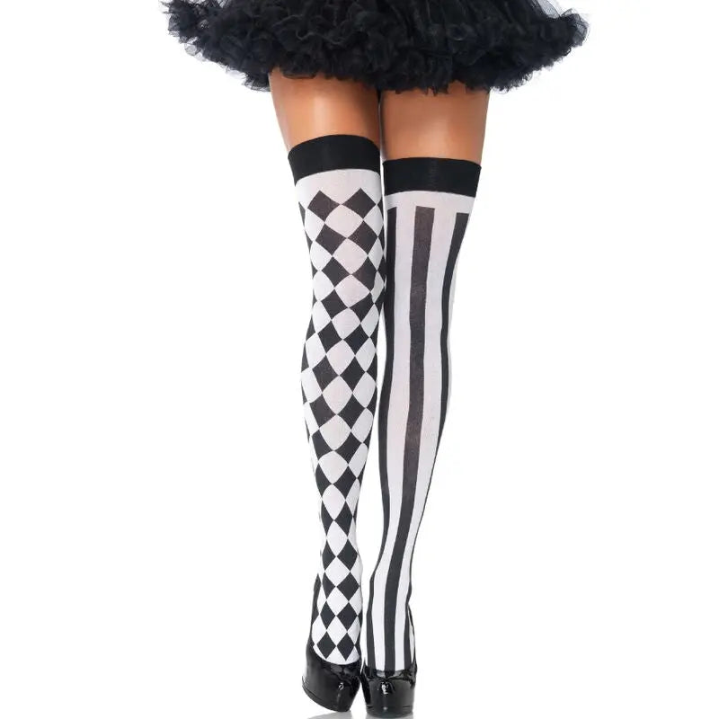Bas Cuissardes Arlequin Noir/Blanc Taille Unique - Leg Avenue