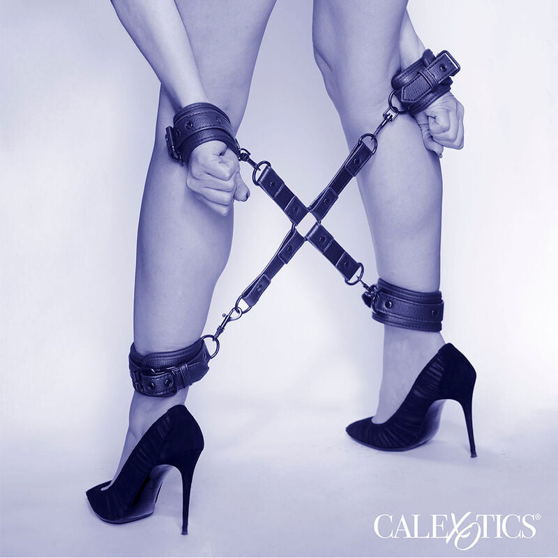 Kit Hogtie Connecteur en X Cuir Noir Ajustable - Calexotics