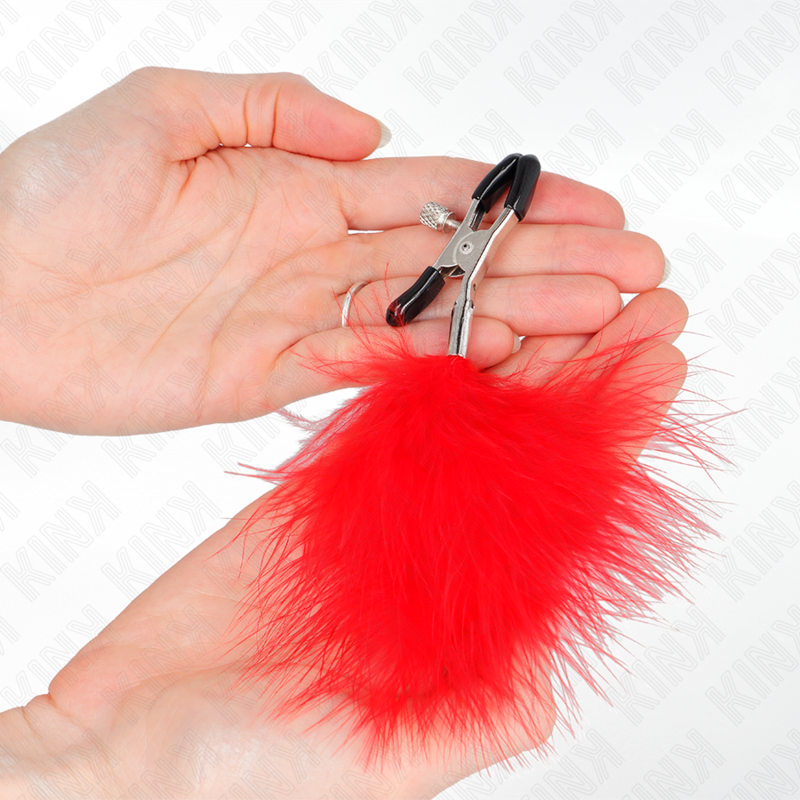 KINK – Pince à tétons avec plumes rouge