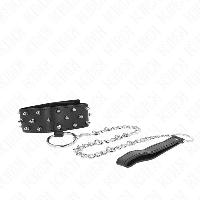 Collier avec Laisse Clous Argentés Réglable 65cm - KINK - KINK COLLAR & GAG