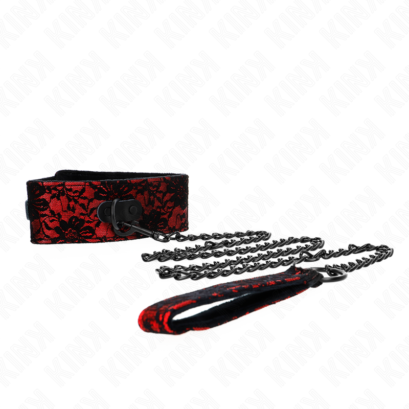 Collier BDSM Dentelle avec Laisse en Cuir Véritable - KINK - KINK COLLAR & GAG