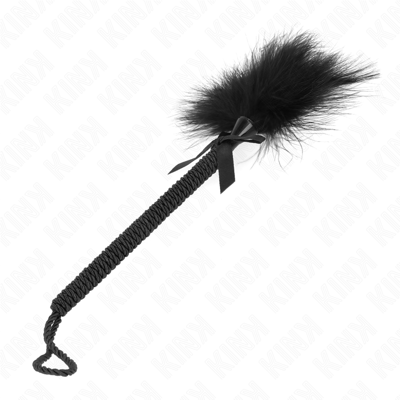 Baguette en corde de nylon avec plumes et nœud noir 25 cm - Kink - KINK IMPACT & TOUCH