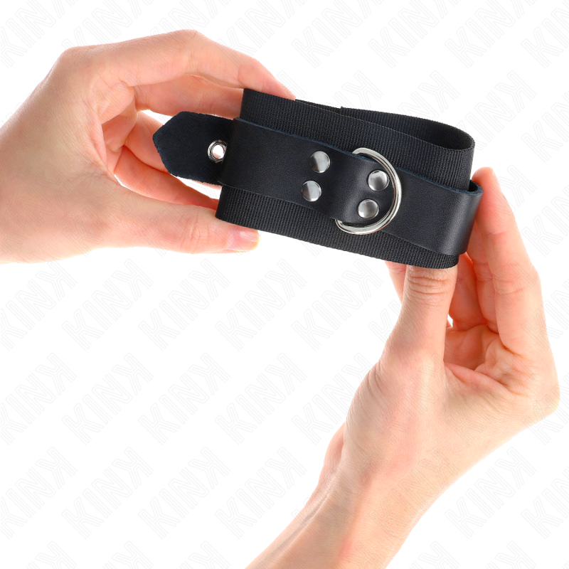Bracelets BDSM Nylon Cuir Noir Ajustables 19-29cm - Kink - KINK WRIST RESTRAINT