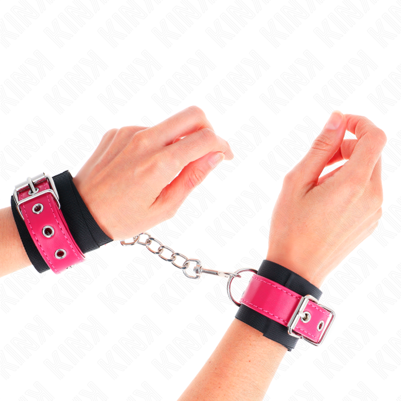 Menottes Poignets KINK Nylon Noir Cuirette Rose - KINK - KINK WRIST RESTRAINT