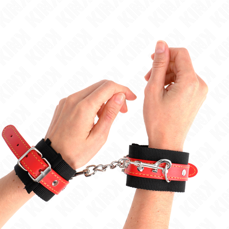 Menottes Nylon Poignets Réglables Noir Rouge - KINK - KINK WRIST RESTRAINT
