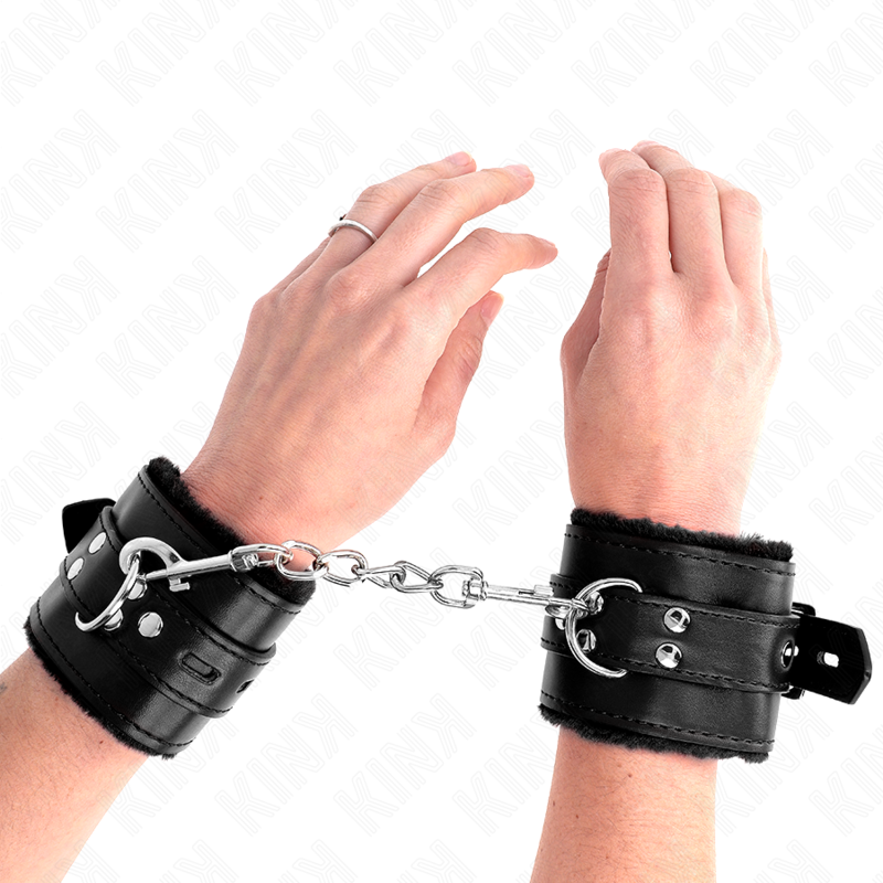 Bracelets BDSM Doublés Fourrure Noirs Réglables - KINK - KINK WRIST RESTRAINT