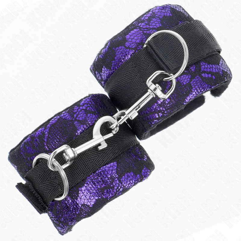 Menottes Velours Dentelle Nylon Violet Noir - KINK - KINK WRIST RESTRAINT