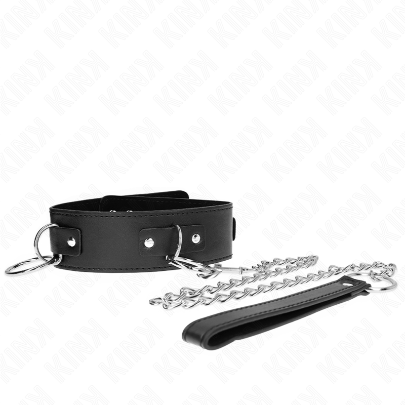 Collier Cuir avec Laisse 65cm 3 Anneaux Réglable - KINK - KINK COLLAR & GAG