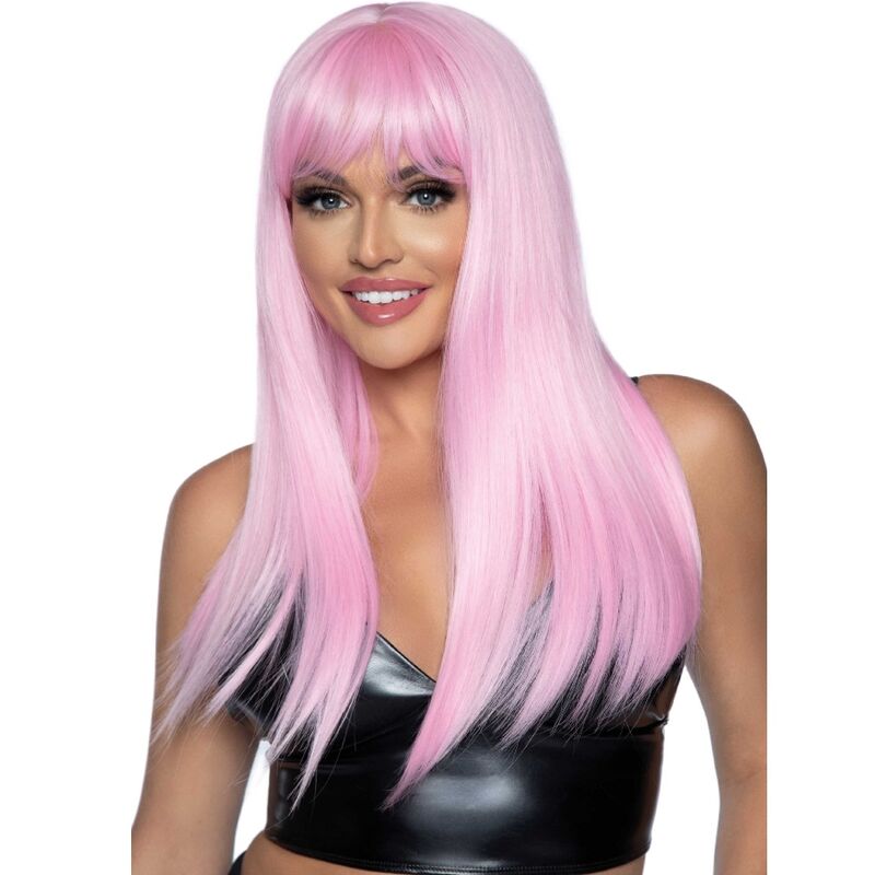 Perruque Longue Frange Droite Rose - Leg Avenue