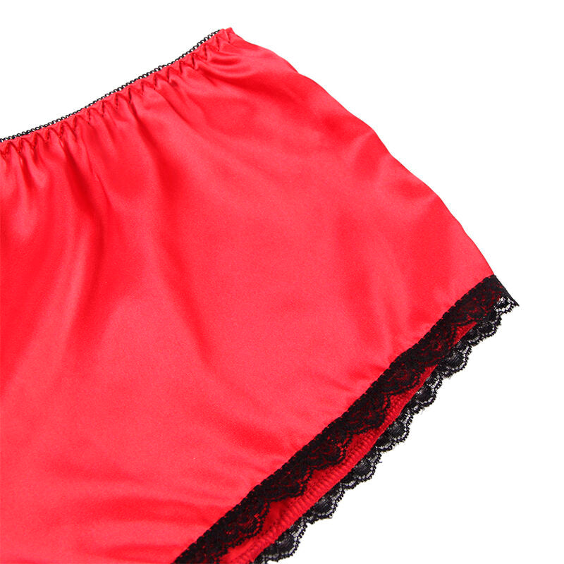 Chemisier de nuit en soie et dentelle + culotte rouge L/XL - Subblime