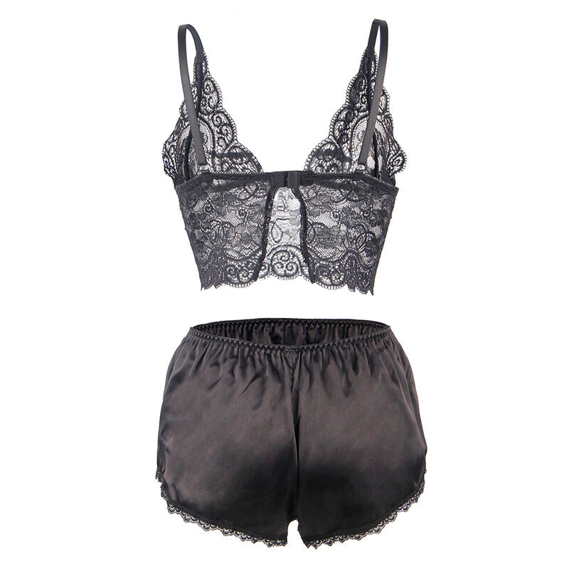 Chemisier de nuit en soie et dentelle avec culotte noir S/M - Subblime - SUBBLIME SETS