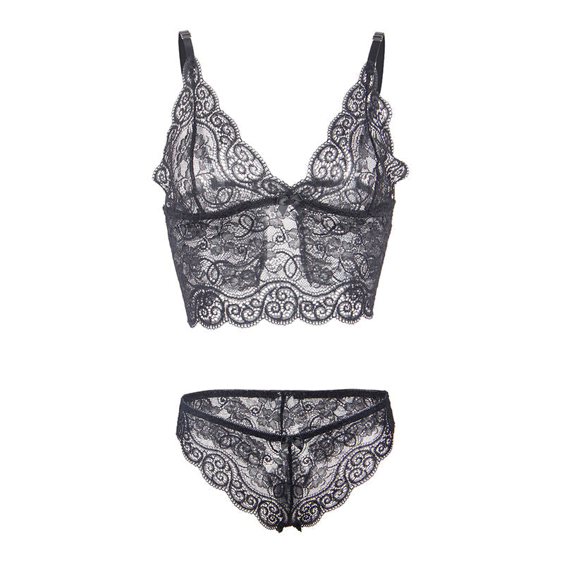 Chemisier de nuit en soie et dentelle + culotte noire L/XL - Subblime - SUBBLIME SETS