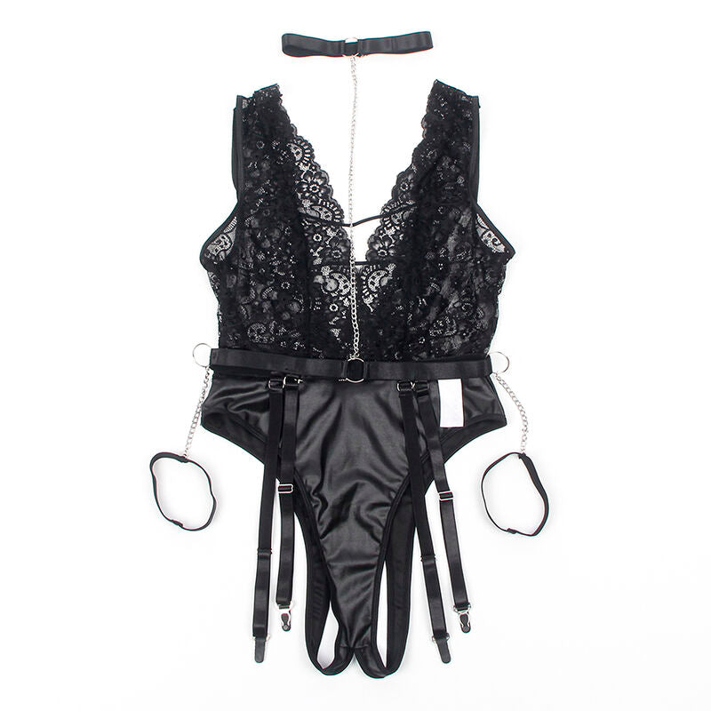 Sexy Body mit integriertem Strumpfhalter schwarz S/M - Subblime