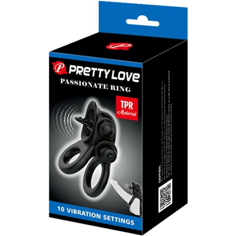 Anneau Vibrant Passionate Ring Double + Stimulateur Noir - Pretty Love