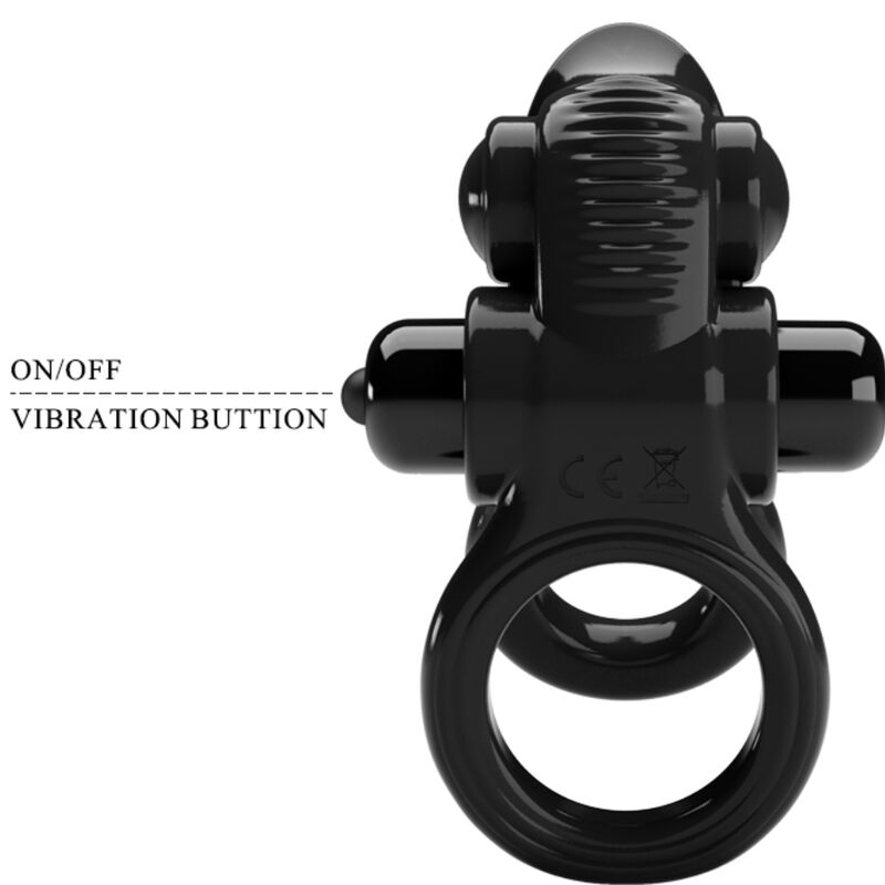 Anneau Vibrant Passionate Ring Double + Stimulateur Noir - Pretty Love