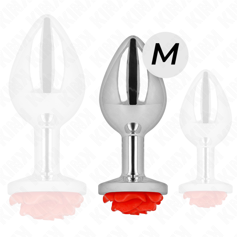 Plug anal métallique ornement rose rouge taille M - Kink - KINK PLEASURE PLUGS