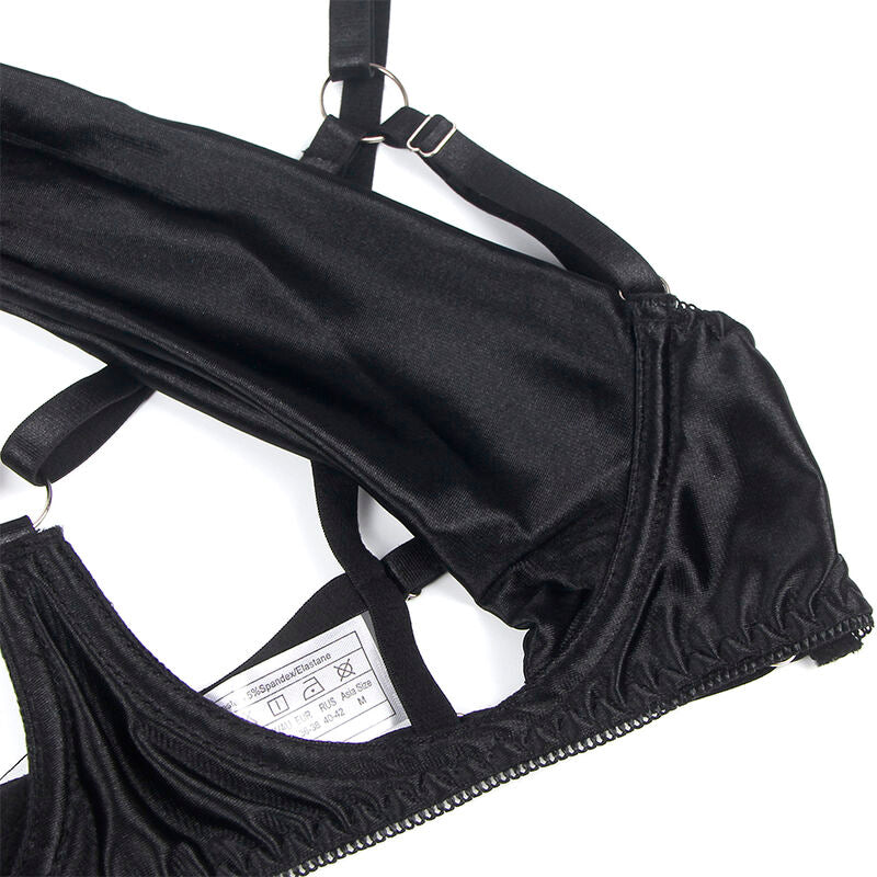 Schwarzes Dessous-Set mit Schleife und offenen Körbchen L/XL - Subblime