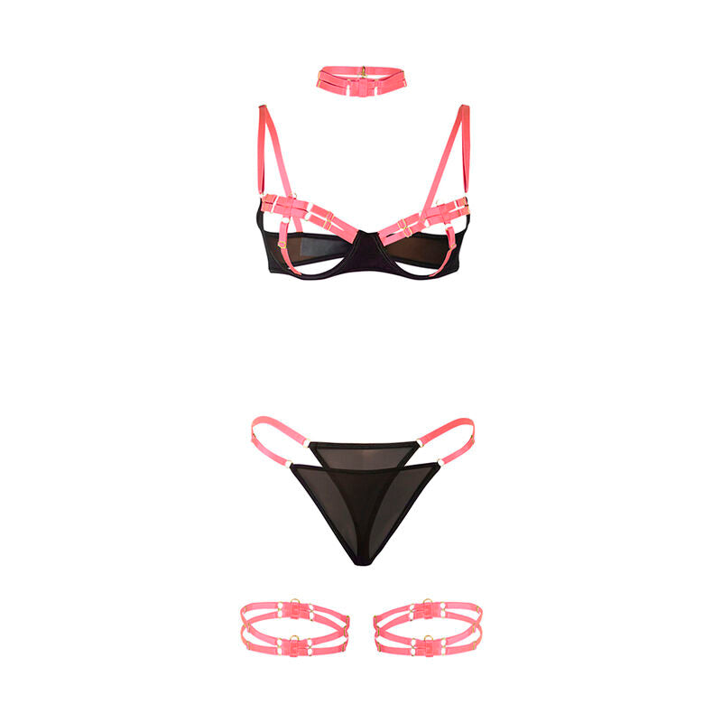 Ensemble lingerie soutien-gorge avec collier rose fluo L/XL - Subblime - SUBBLIME SETS