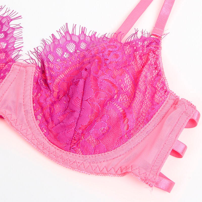 Ensemble lingerie dentelle et jarretelles rose/violet S/M - Subblime - SUBBLIME SETS