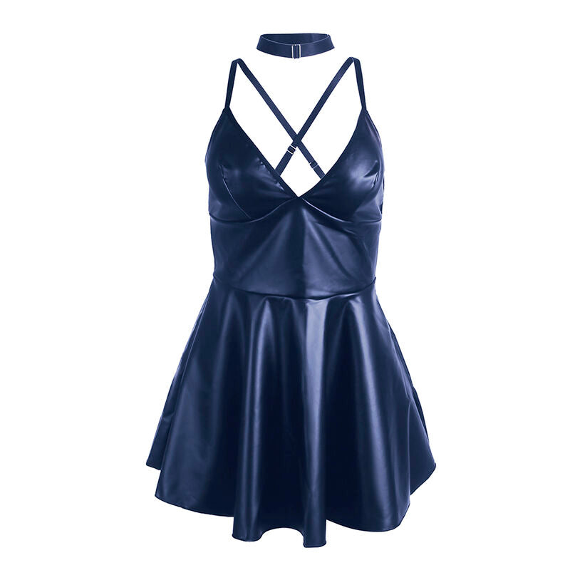 Robe à bretelles finition cuir PU bleue taille L/XL - Subblime - SUBBLIME DRESSES