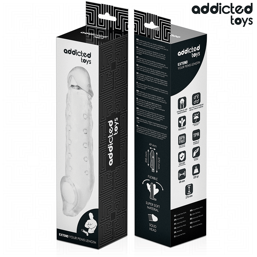 Gaine Extension Pénis Transparente Taille S 23cm - Addicted Toys