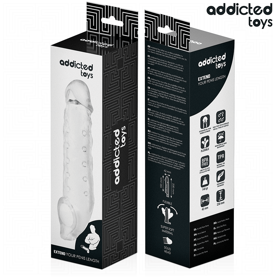 Gaine Pénis Transparente Taille M 27 cm - Addicted Toys