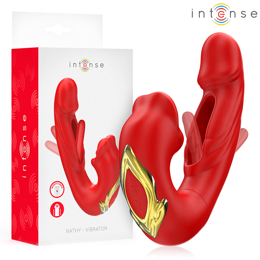Vibrateur Double Nathy Bouche Stimulante Rouge - Intense