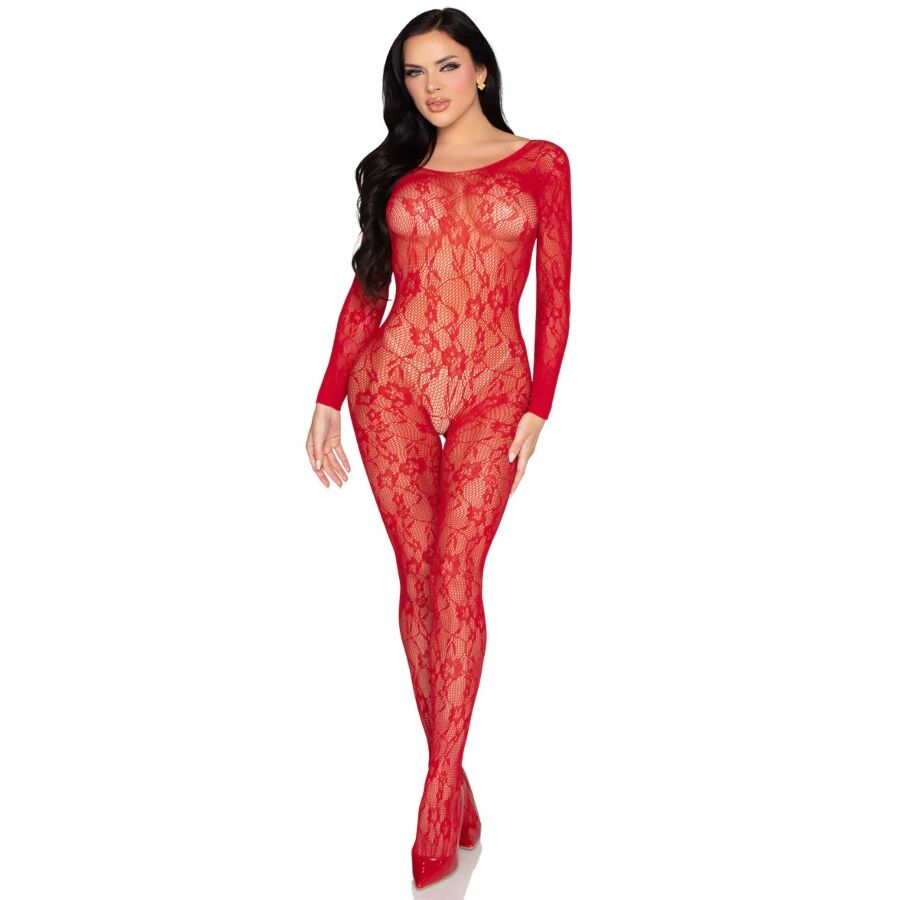 Body Dentelle Intégral Bodystocking Rouge - Leg Avenue