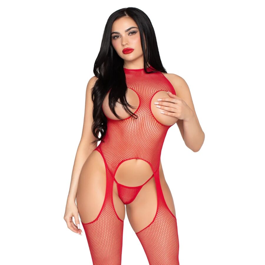 Ensemble Body Résille Rouge et String - Leg Avenue