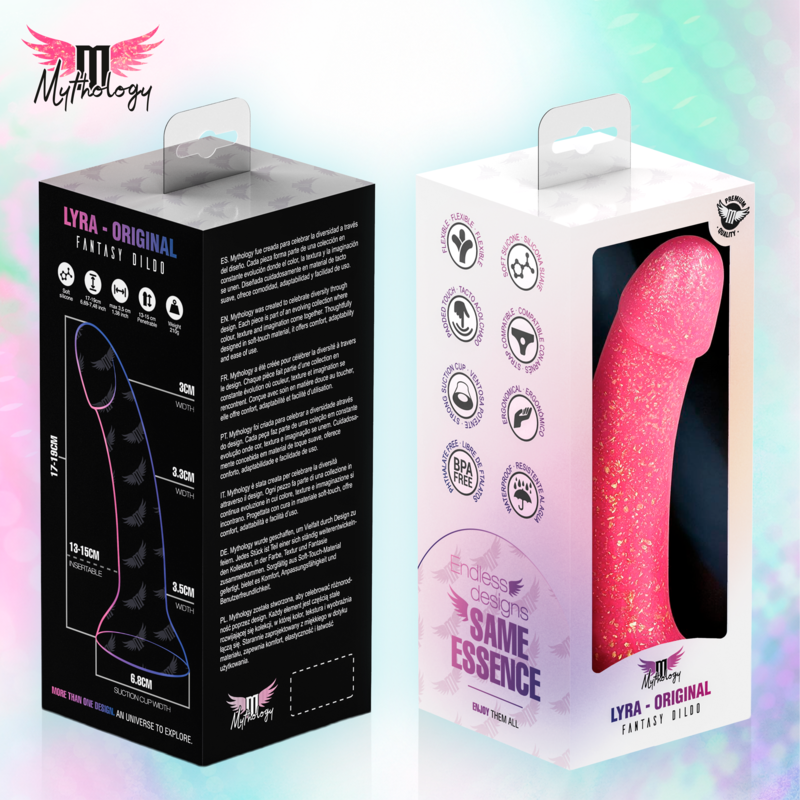 MYTHOLOGY - LYRA 7 GODEMICHET EN SILICONE 17 CM Ø 3,6 CM ROSE DORÉ À PAILLETTES