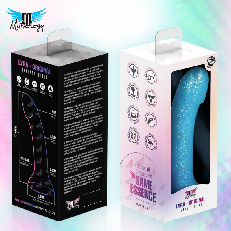 MYTHOLOGY - LYRA 8 GODEMICHET EN SILICONE 17 CM Ø 3,6 CM BLEU CLAIR PLATINE MOUSSELÉ