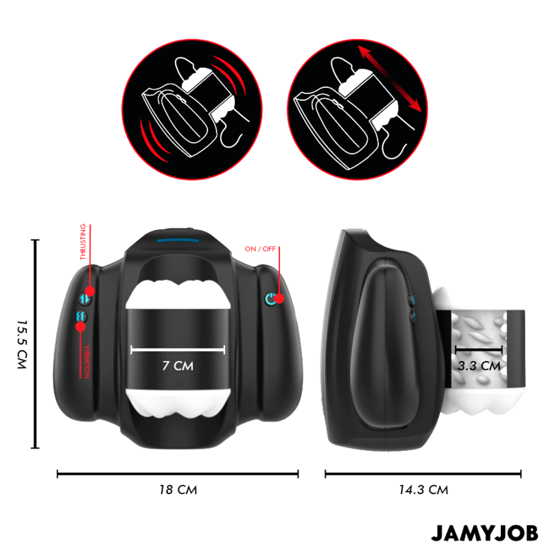 JAMYJOB - PLAY-R MASTURBATEUR AUTOMATIQUE AVEC POUSSE, VIBRATION ET SUPPORT POUR TÉLÉPHONE PORTABLE NOIR